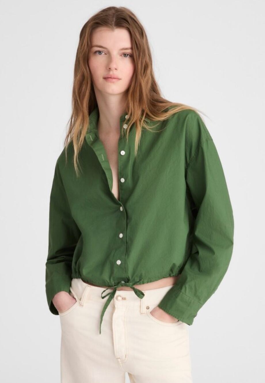 Madewell | NWT Drawstring Button-Up Shirt in Poplin Garden Green | Sz S
